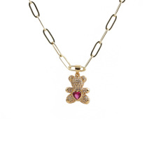 Novas joias minimalistas colar de pingente de urso fofo com pino banhado a ouro e conjunto de colar de zircão acessórios femininos